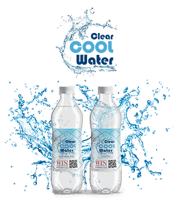 logo splash of water on clear cool water bottles